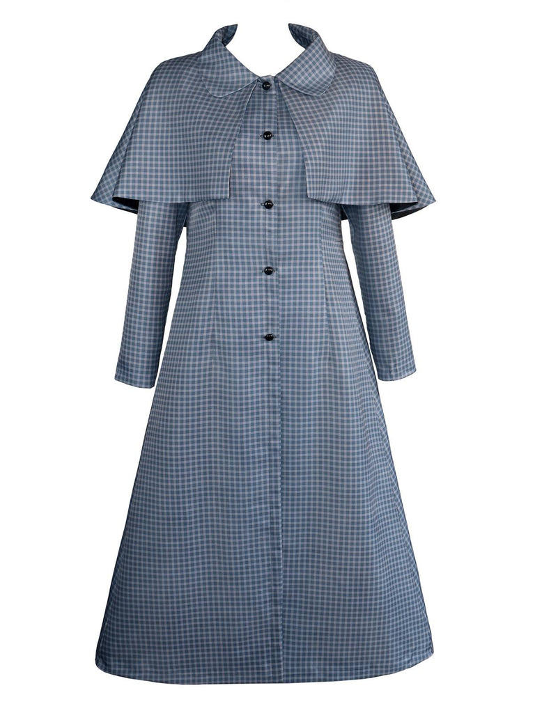 Trench coat a mantella Mercoledì a quadri blu anni '40