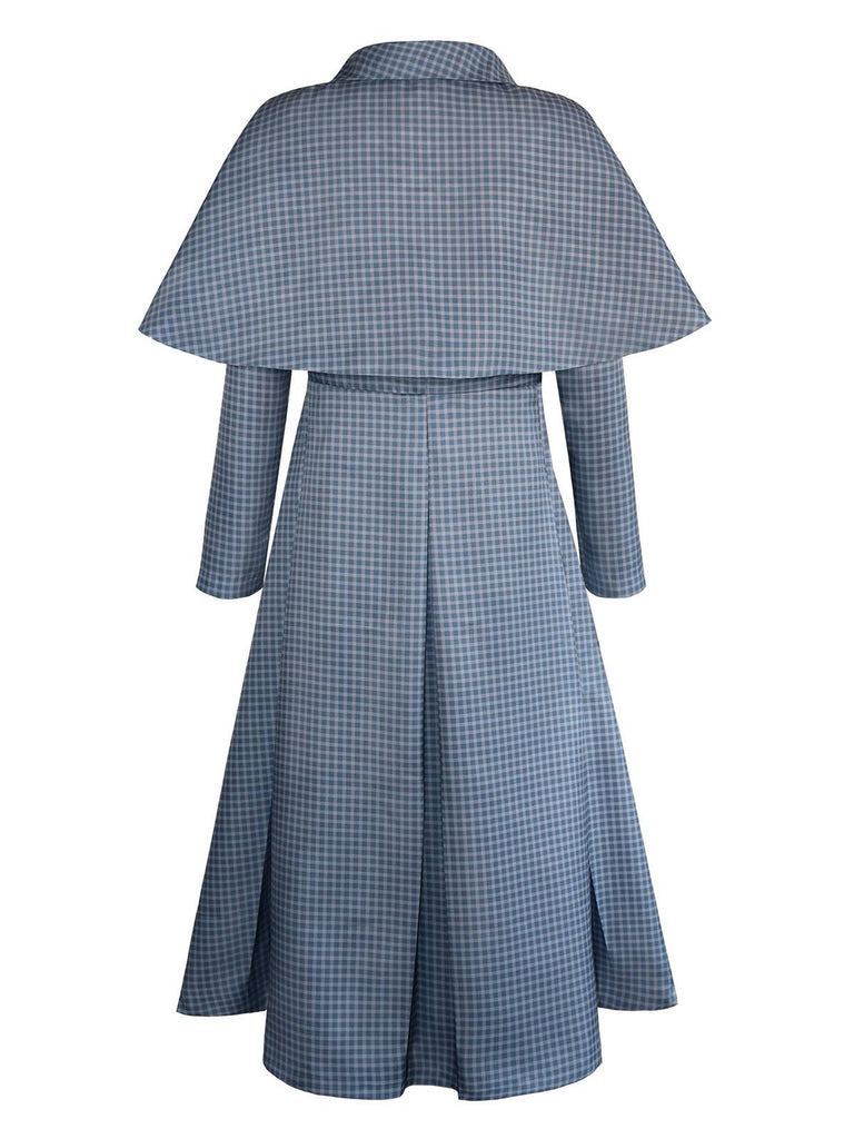 Trench coat a mantella Mercoledì a quadri blu anni '40
