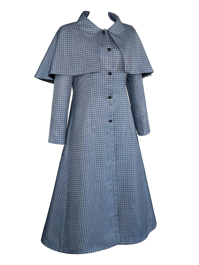 Trench coat a mantella Mercoledì a quadri blu anni '40