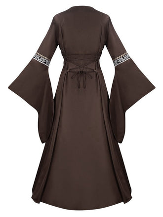 [Prevendita] Abito floreale medievale con maniche a campana cachi anni '30