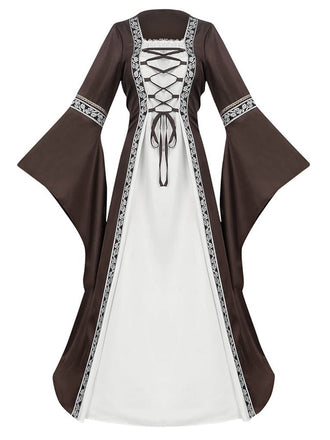 [Prevendita] Abito floreale medievale con maniche a campana cachi anni '30