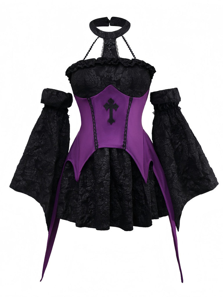 2PCS Top e gonna viola con croce gotica anni '80