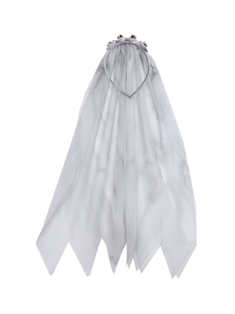 Abito da sposa zombie in pizzo e rete Halloween bianco anni '60