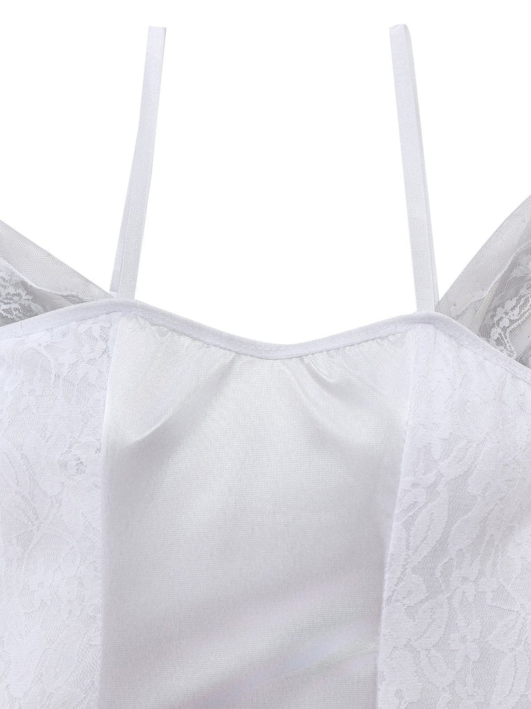 Abito da sposa zombie in pizzo e rete Halloween bianco anni '60