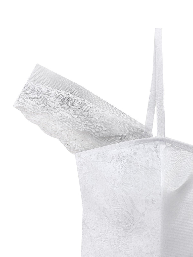 Abito da sposa zombie in pizzo e rete Halloween bianco anni '60