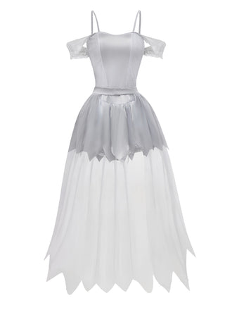 Abito da sposa zombie in pizzo e rete Halloween bianco anni '60