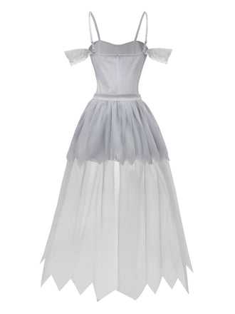 Abito da sposa zombie in pizzo e rete Halloween bianco anni '60