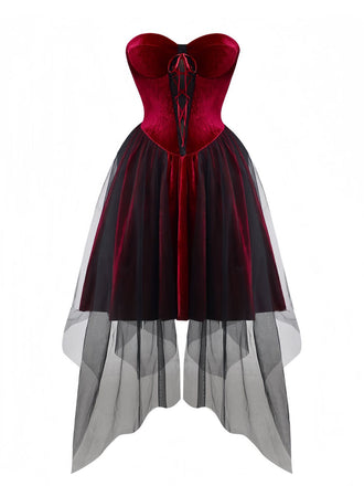 Abito in rete gotica con orlo irregolare bordeaux anni '60