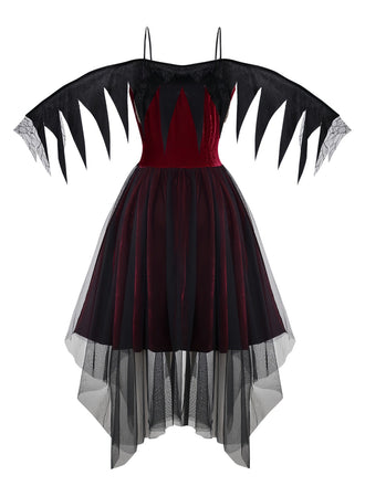 Abito in rete gotica con orlo irregolare bordeaux anni '60