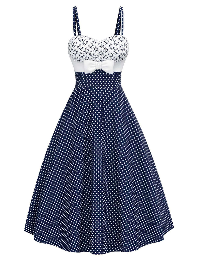 [Prevendita] Abito ricami floreale a pois blu anni '50