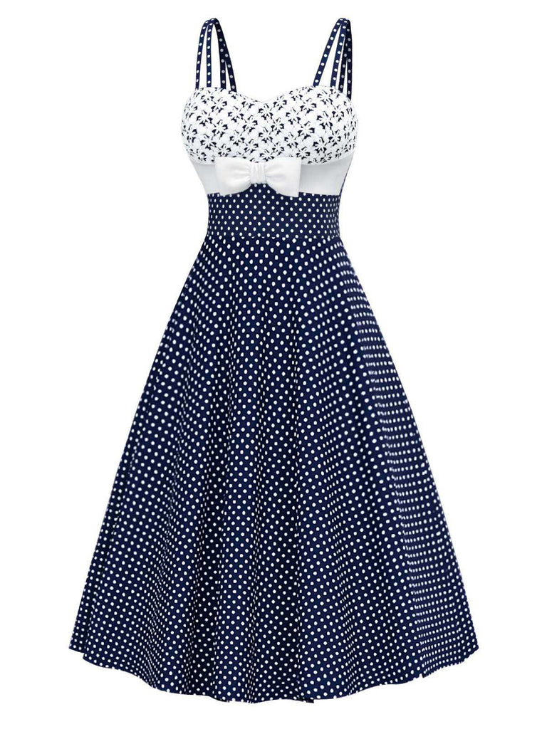 [Prevendita] Abito ricami floreale a pois blu anni '50