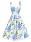 [Prevendita] Abito floreale in organza con lacci blu anni '50