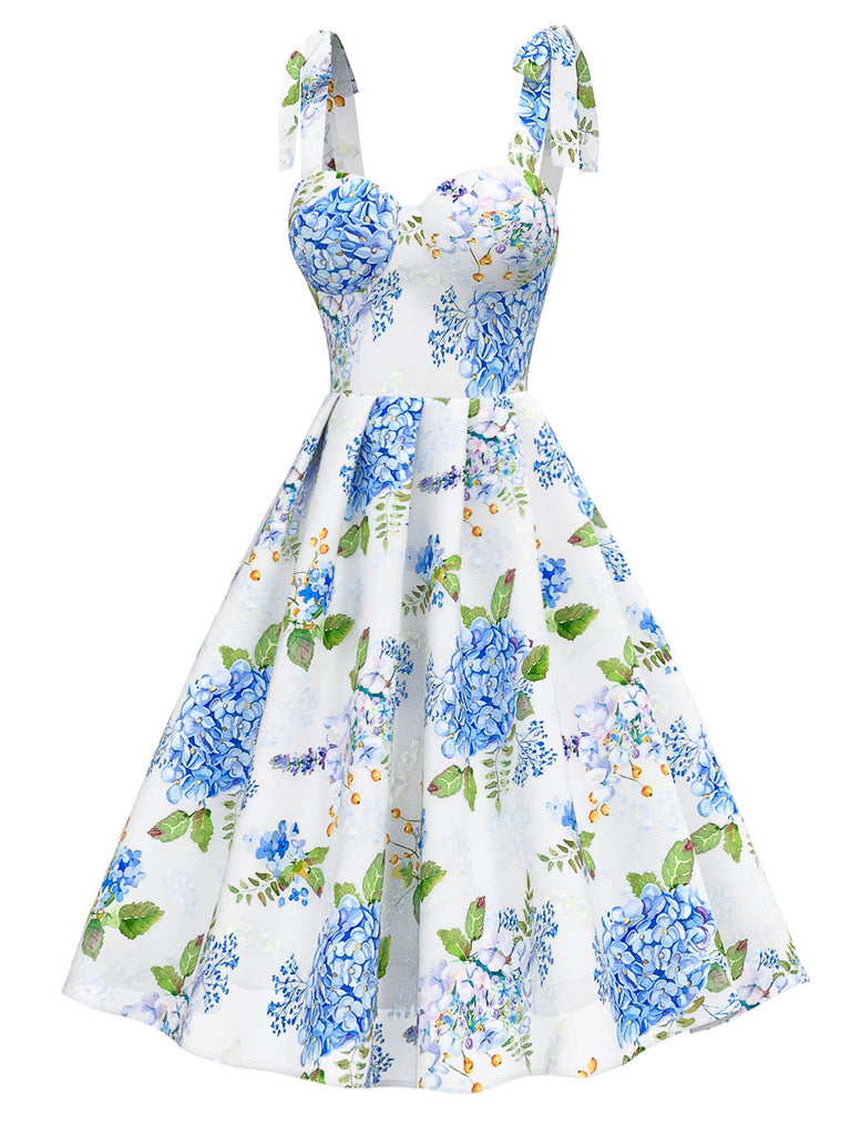 [Prevendita] Abito floreale in organza con lacci blu anni '50
