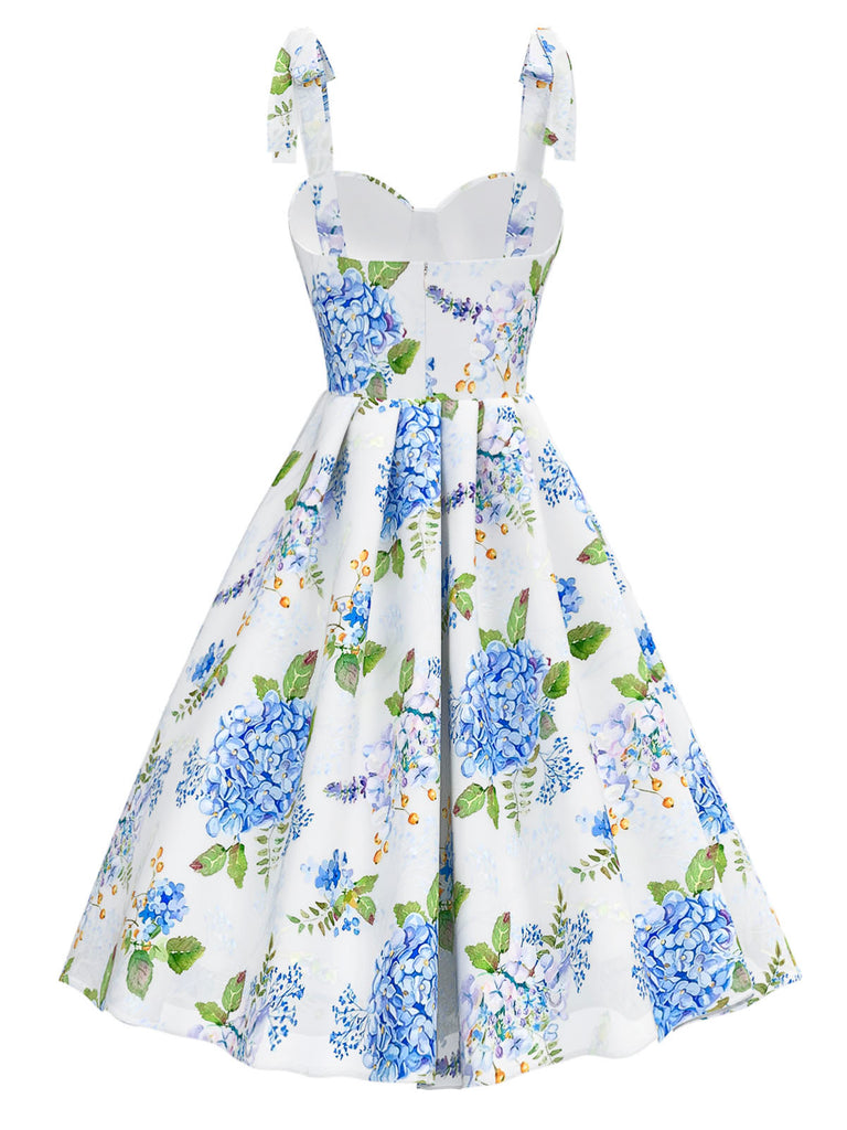 [Prevendita] Abito floreale in organza con lacci blu anni '50