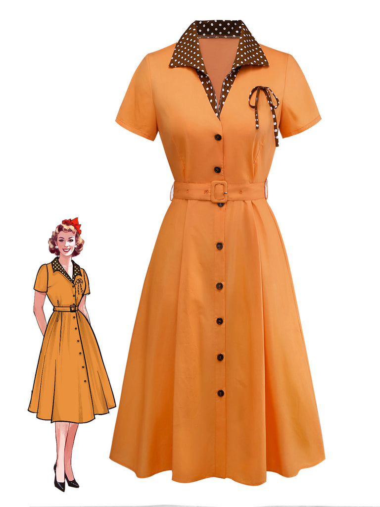 [Prevendita] Abito in cotone a pois con fiocco arancione anni '40