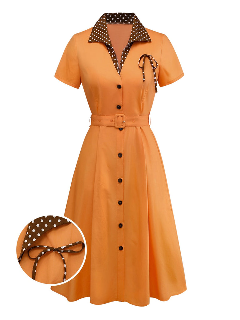 [Prevendita] Abito in cotone a pois con fiocco arancione anni '40