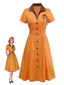 Abito in cotone a pois con fiocco arancione anni '40