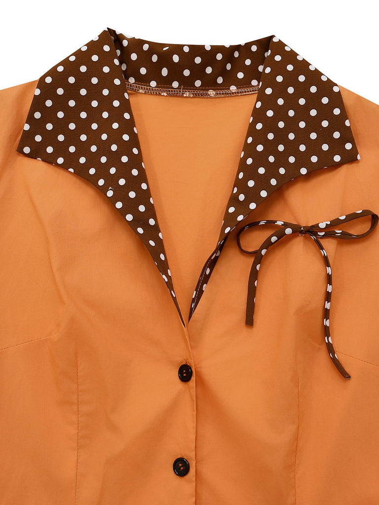 [Prevendita] Abito in cotone a pois con fiocco arancione anni '40