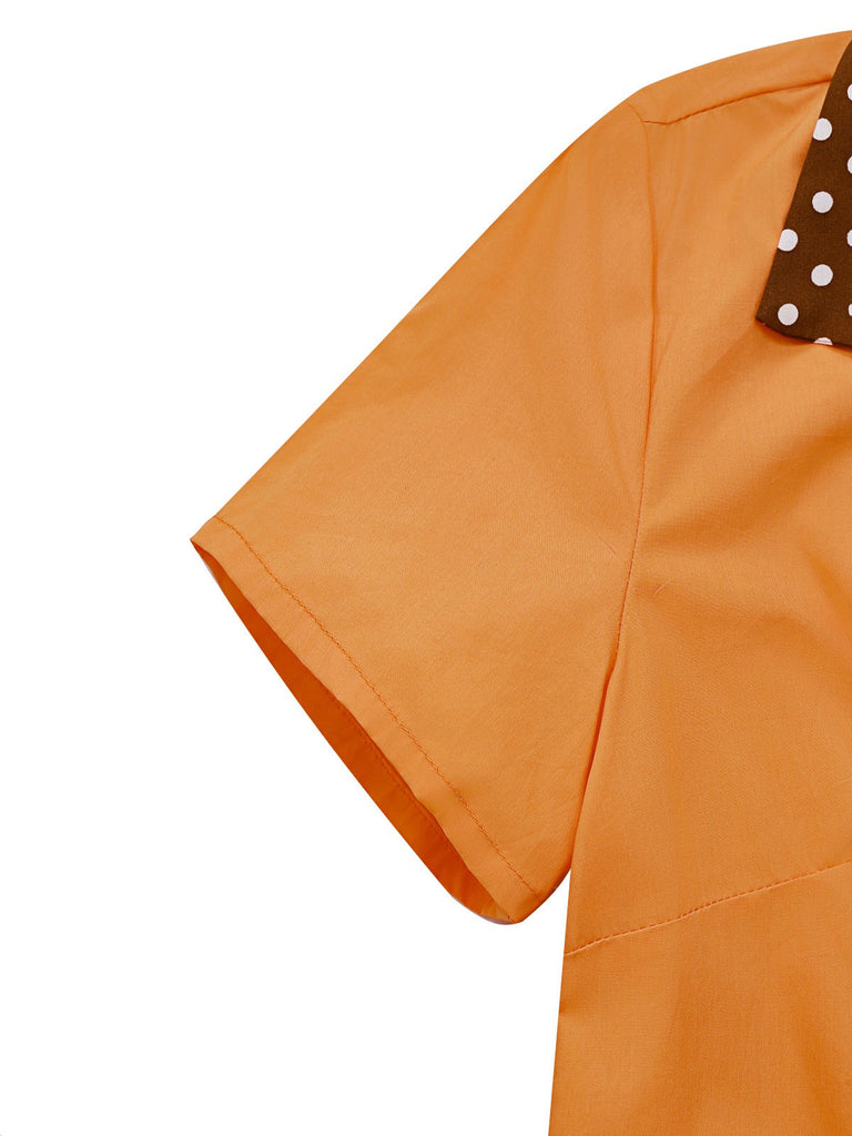 [Prevendita] Abito in cotone a pois con fiocco arancione anni '40