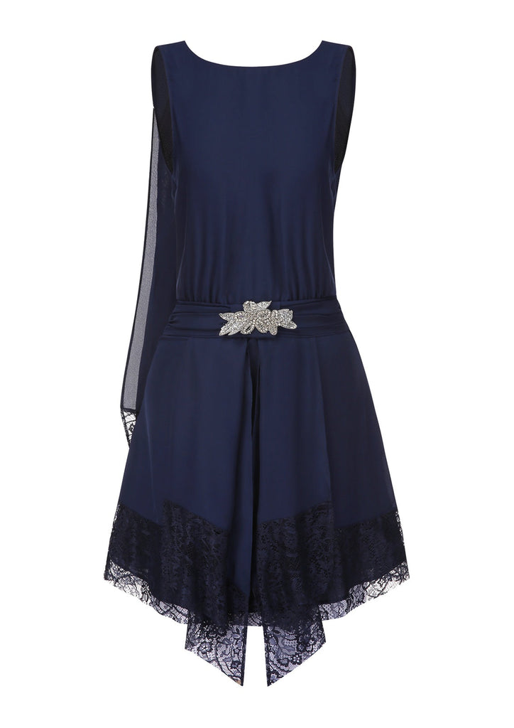 [Prevendita] Abito in pizzo e strass con patchwork blu anni '20
