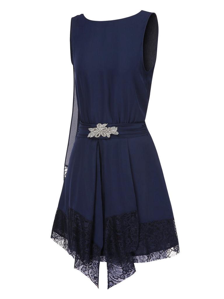 [Prevendita] Abito in pizzo e strass con patchwork blu anni '20