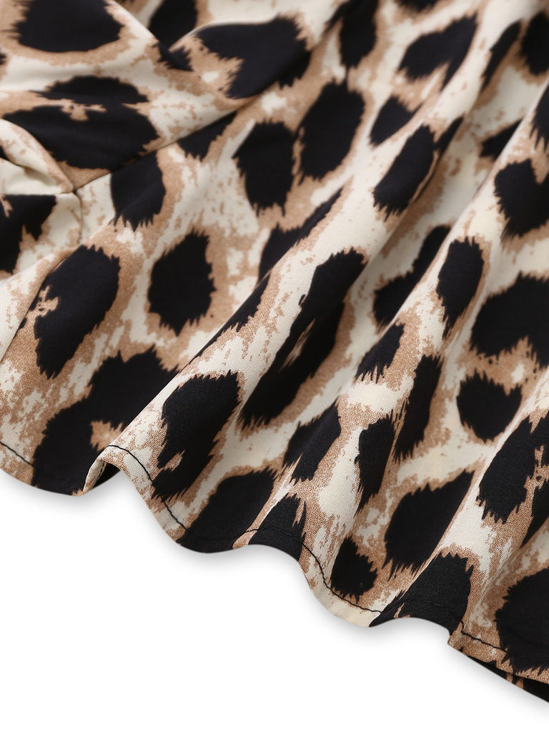 Tuta corta stampa leopardata con scollo quadrato nero anni '50