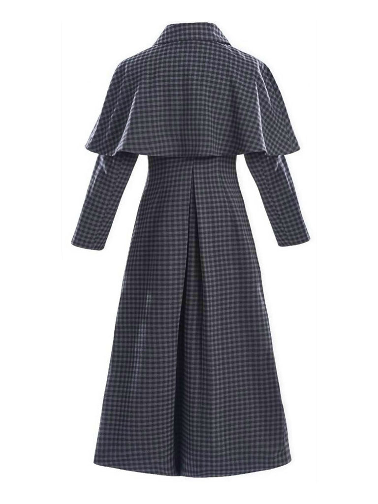 Cappotto a mantella Mercoledì in finta lana quadri grigio anni '50