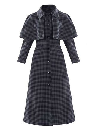 Cappotto a mantella Mercoledì in finta lana quadri grigio anni '50