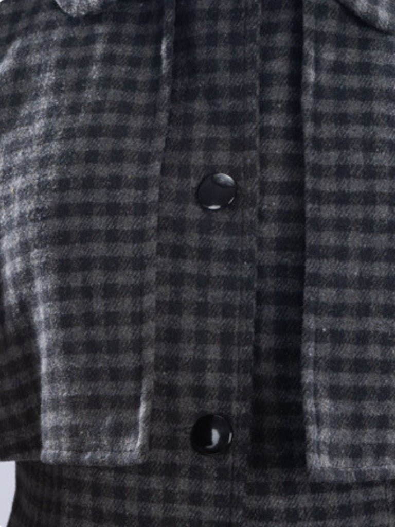 Cappotto a mantella Mercoledì in finta lana quadri grigio anni '50