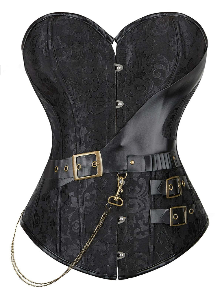 Corsetto steampunk jacquard floreale senza spalline in pelle anni '80