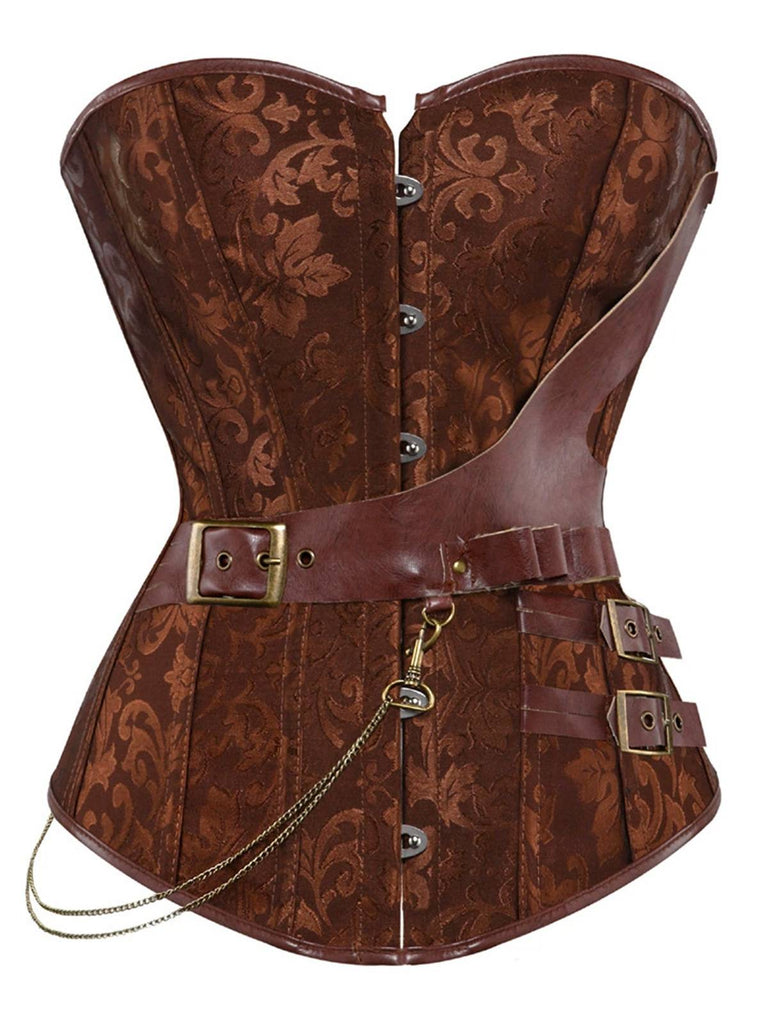 Corsetto steampunk jacquard floreale senza spalline in pelle anni '80