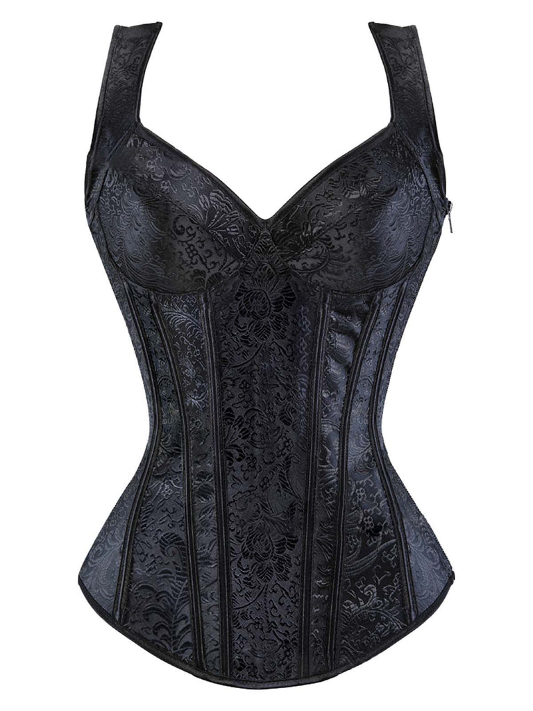 Corsetto gotico in jacquard con lacci e scollo a cuore anni '80