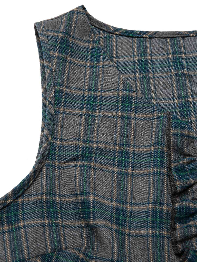 [Prevendita] Abito a quadri con scollo a V e volant grigio anni '50