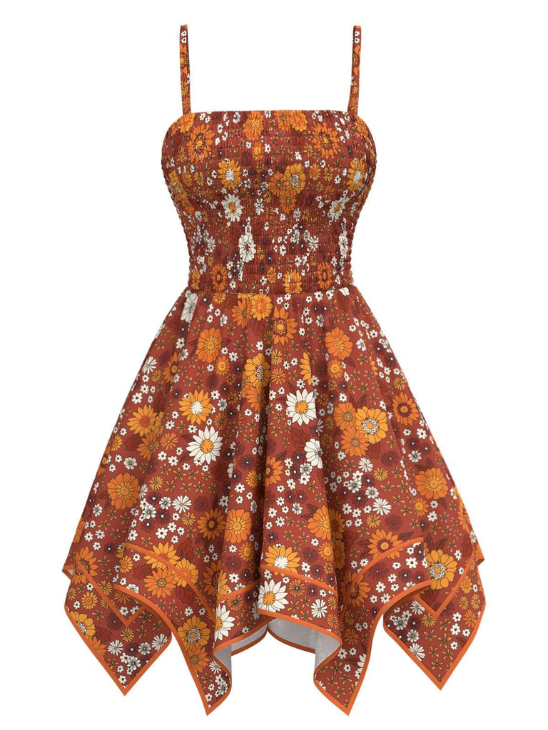 2PCS Top e abito floreale hippie arancione anni '70