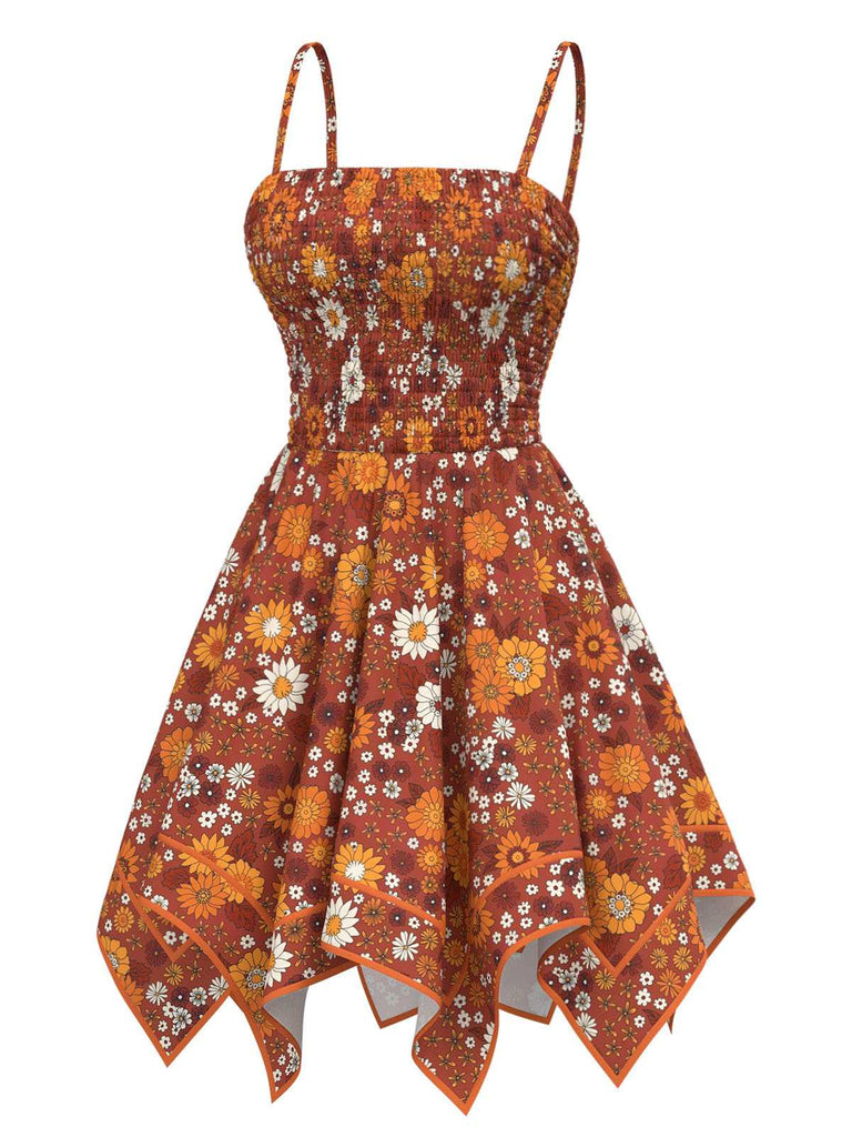 2PCS Top e abito floreale hippie arancione anni '70