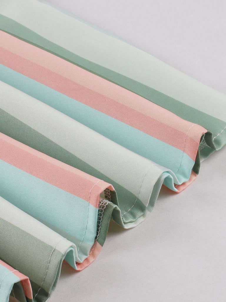 Gonna a righe colorate con fiocco grigio-verde anni '50