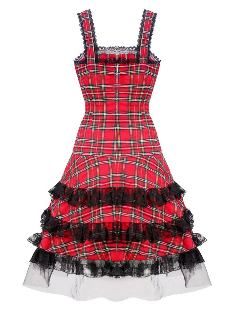 Abito in tartan scozzese con spalline larghe e lacci anni '60