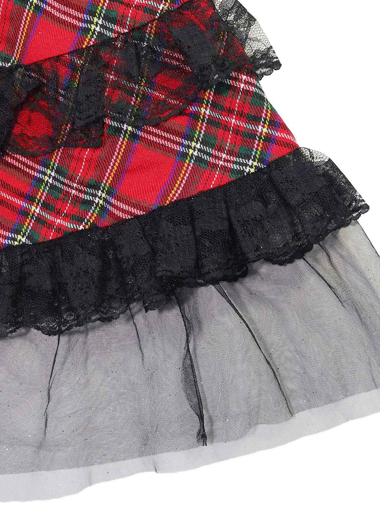 Abito in tartan scozzese con spalline larghe e lacci anni '60