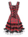 Abito in tartan scozzese con spalline larghe e lacci anni '60