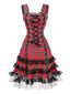 Abito in tartan scozzese con spalline larghe e lacci anni '60