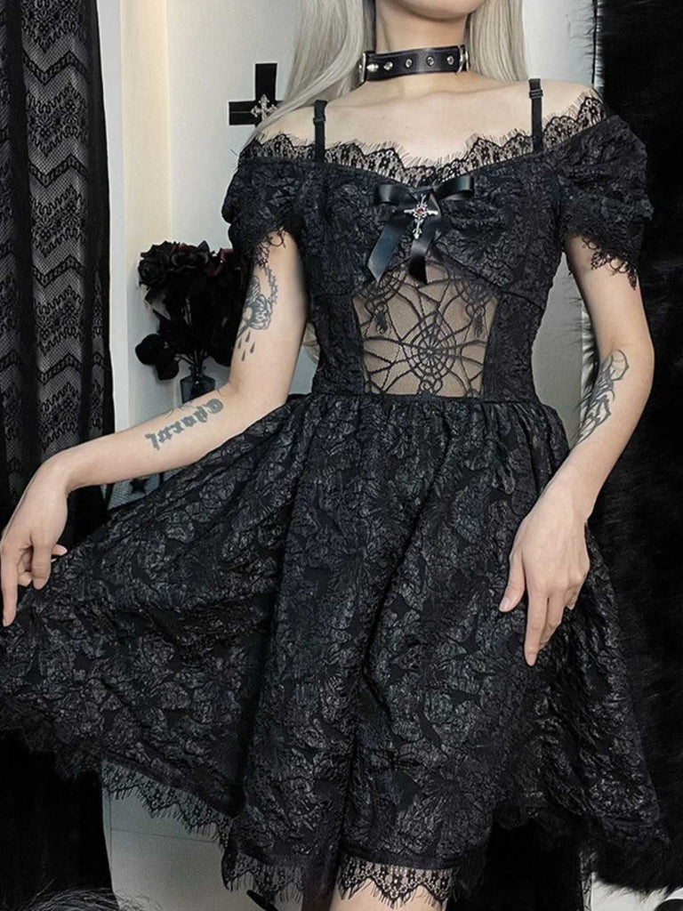 Abito con ragnatela e croce di Halloween anni '50