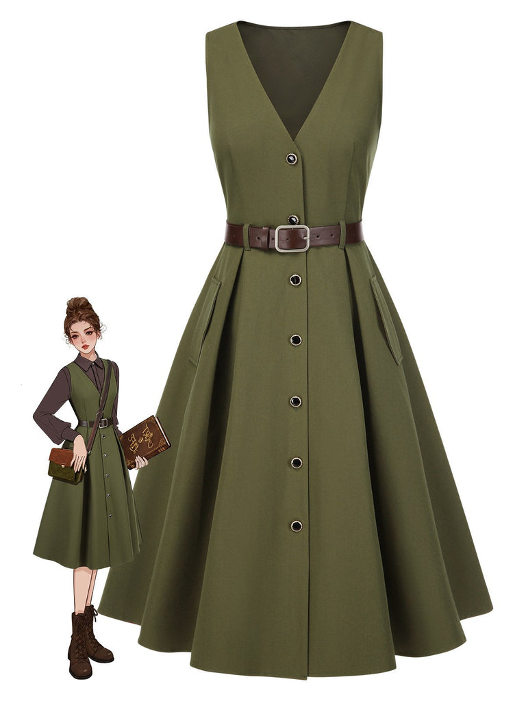 [Prevendita] Abito con scollo a V e tasche e cintura verde anni '50