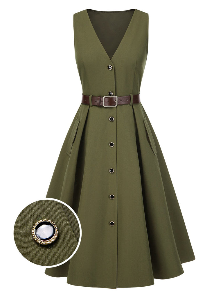 [Prevendita] Abito con scollo a V e tasche e cintura verde anni '50