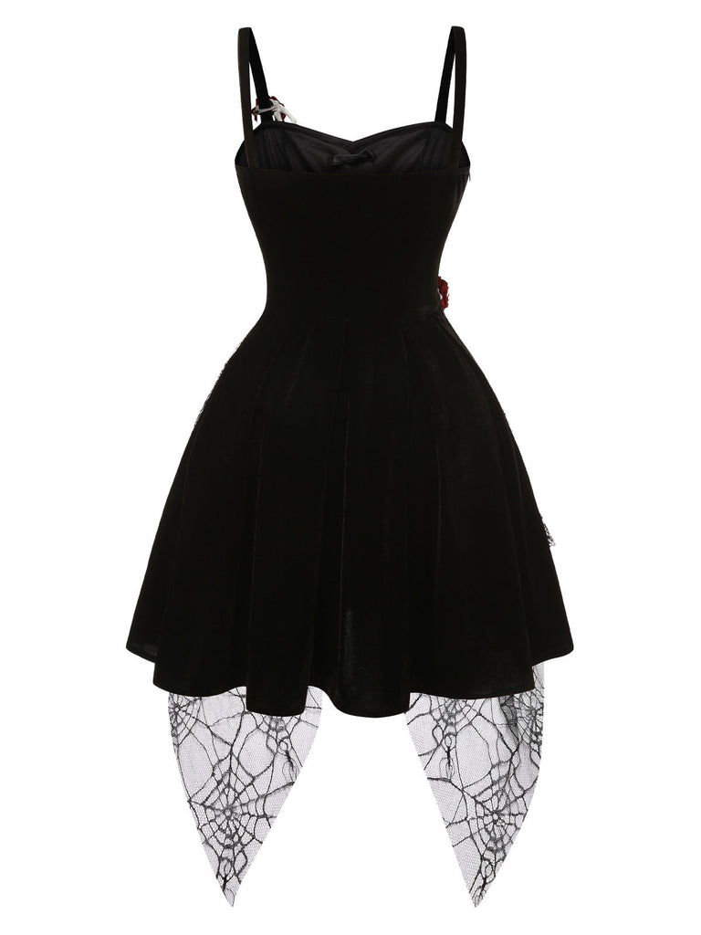[Prevendita] Abito con mano scheletro e ragnatela e rosa nero anni '50