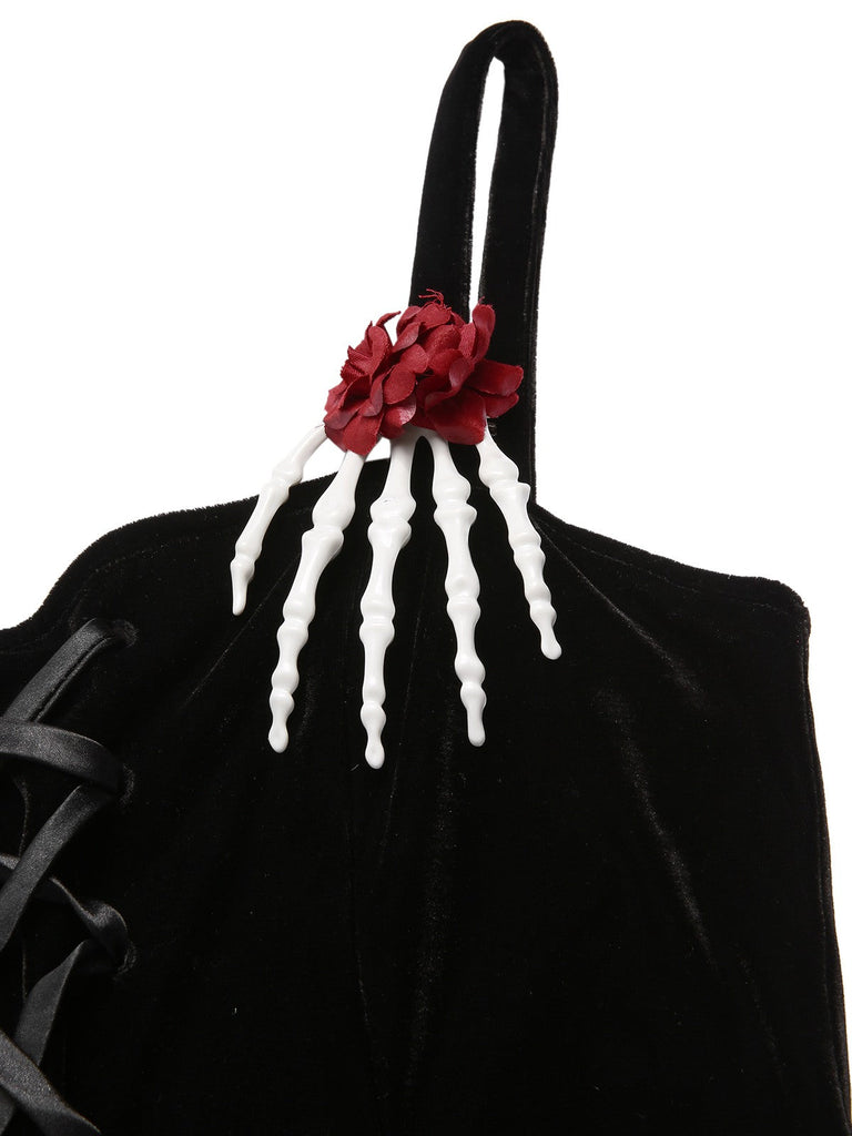 [Prevendita] Abito con mano scheletro e ragnatela e rosa nero anni '50