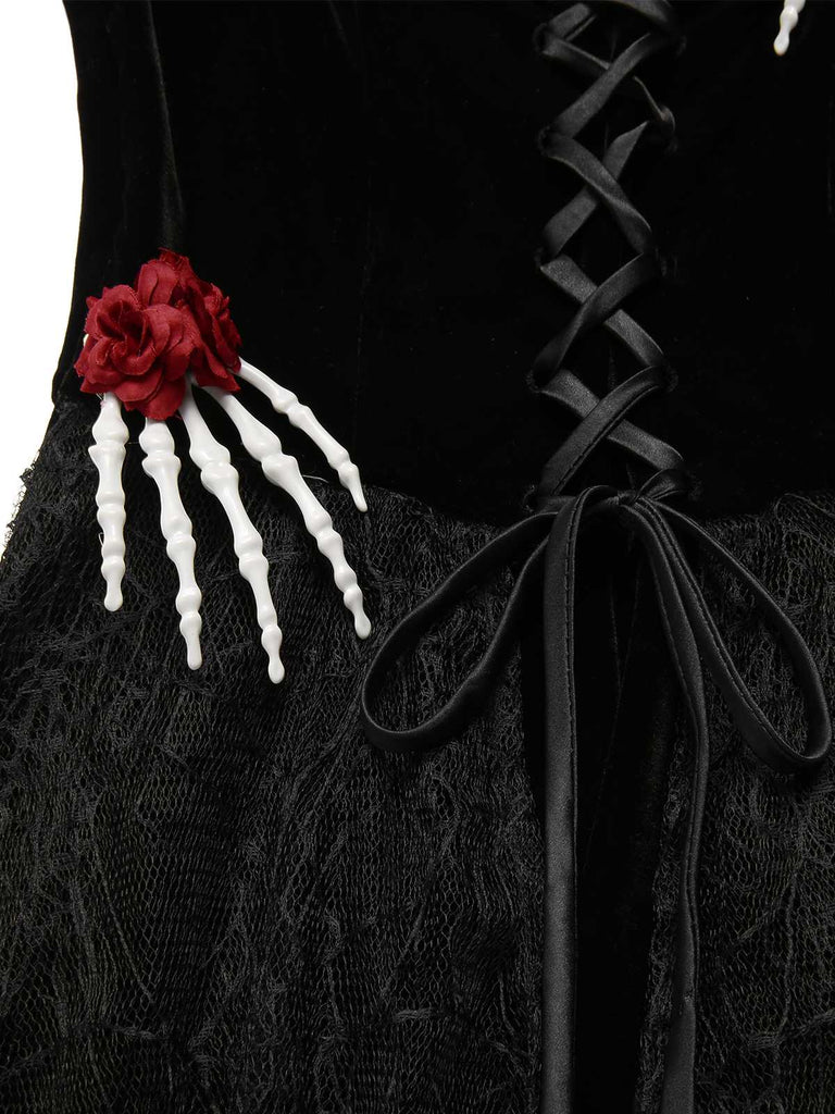 [Prevendita] Abito con mano scheletro e ragnatela e rosa nero anni '50