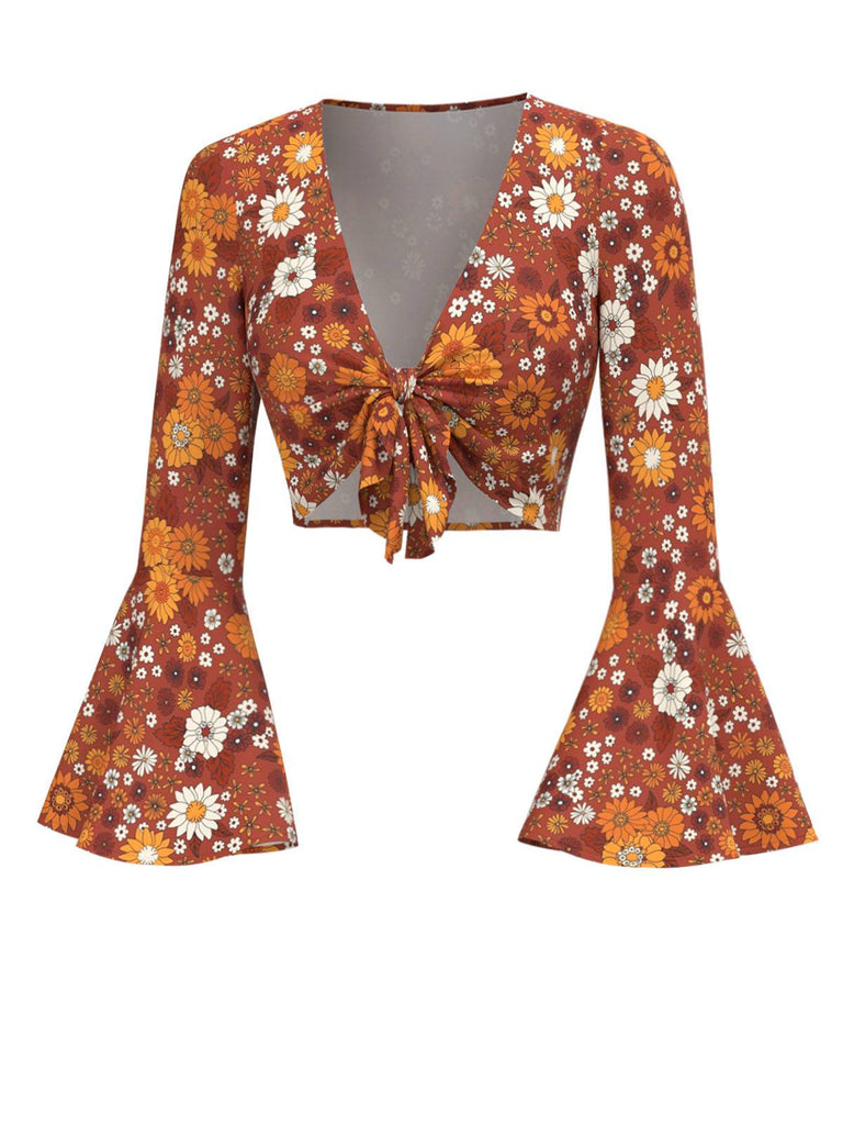 [Prevendita] Top floreale hippie maniche a campana arancione anni '70