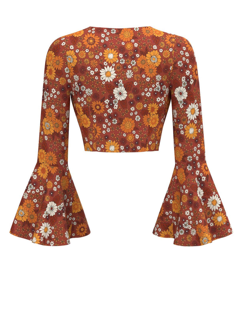 [Prevendita] Top floreale hippie maniche a campana arancione anni '70