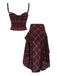 2PCS Top a quadri e gonna con orlo asimmetrico rosso anni '80