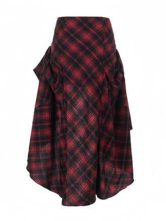 Gonna a quadri scozzesi con orlo asimmetrico rossa anni '80